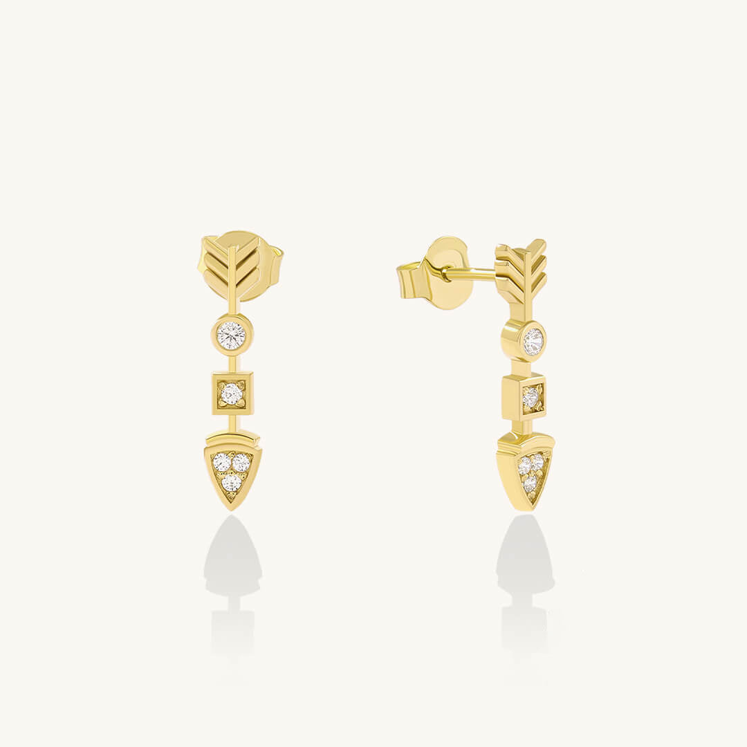 Geometric Arrow Earrings in Solid Yellow Gold