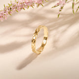 Women's 14K Real Gold Geometric 3mm Wedding Band Ring