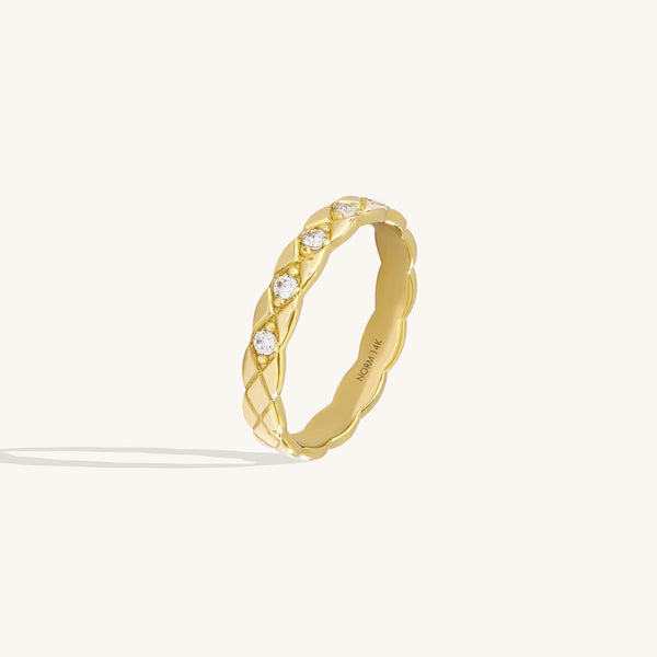 14K Solid Gold Geometric Pave Crush Band Ring