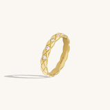 14K Solid Gold Geometric Pave Crush Band Ring