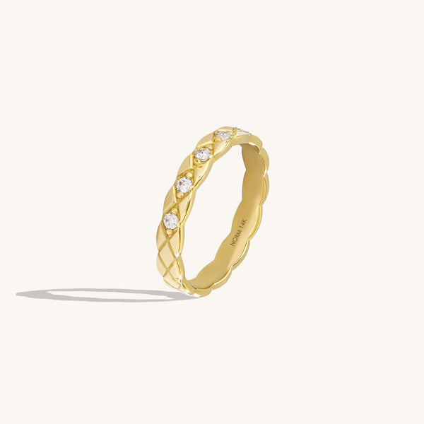 14K Solid Gold Geometric Pave Crush Band Ring