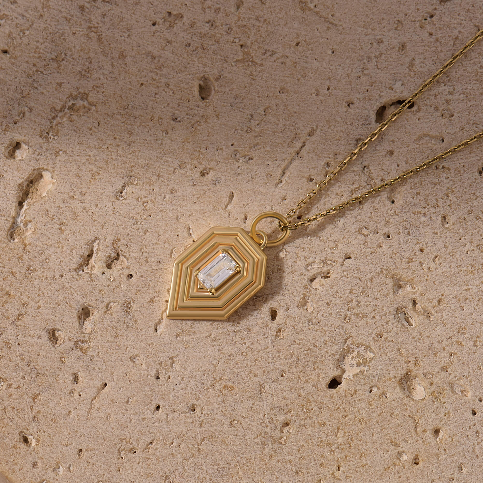 Geometric Shield Style Necklace in Gold Vermeil