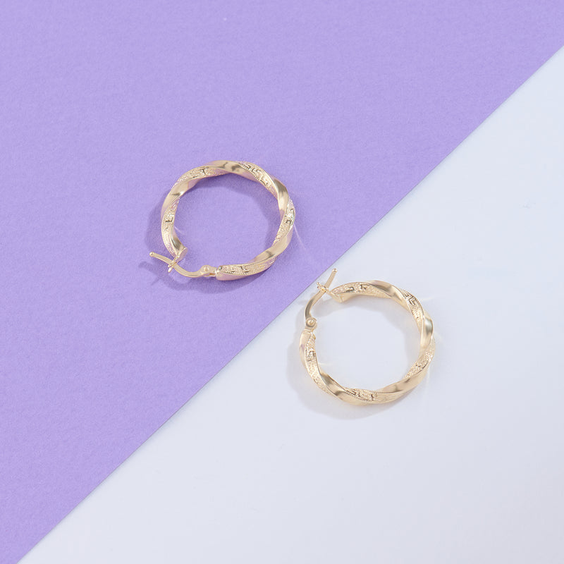 14k Gold Greek Inspired Twist Hoop Earrings