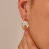 14k Yellow Gold Greek Key Twist Hoop Earrings for Women