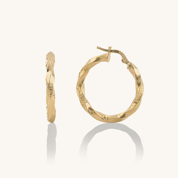 14k Real Gold Greek Key Twist Hoop Earrings for Women