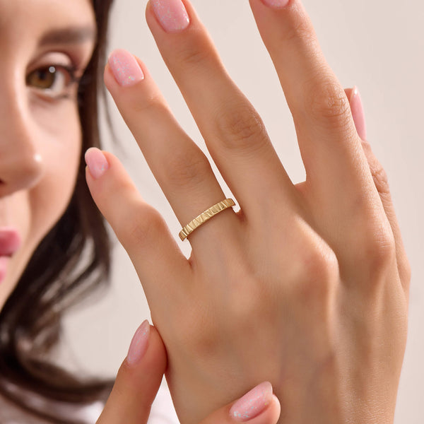 Women's Groove Band Ring in 14K Real Gold
