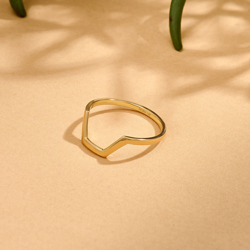 14K Solid Gold Half Hexagon Geometric Ring