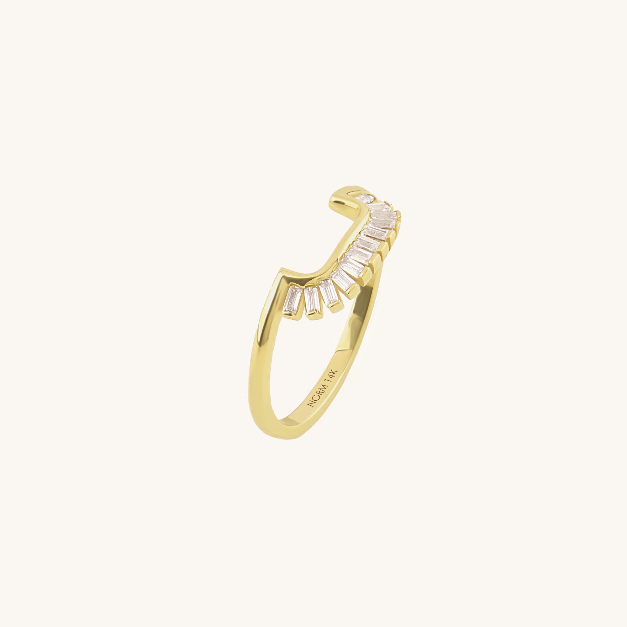 Women's Baguette Sunburst Curve Ring in 14k Real Gold