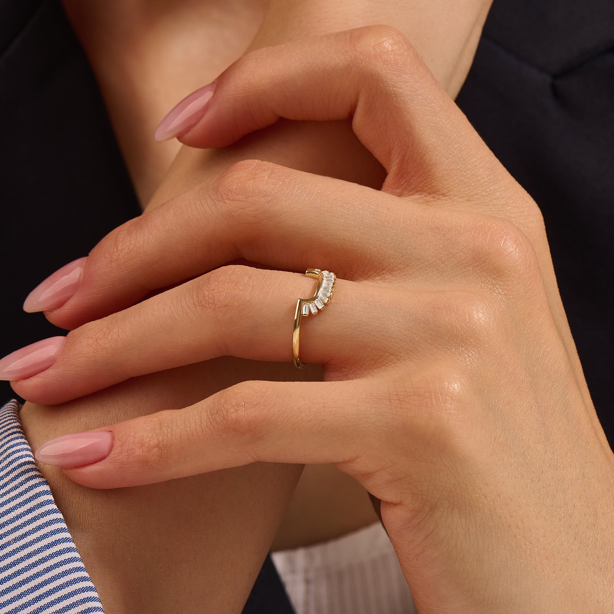 Women's 14k Real Gold Half Square Sunburst Ring