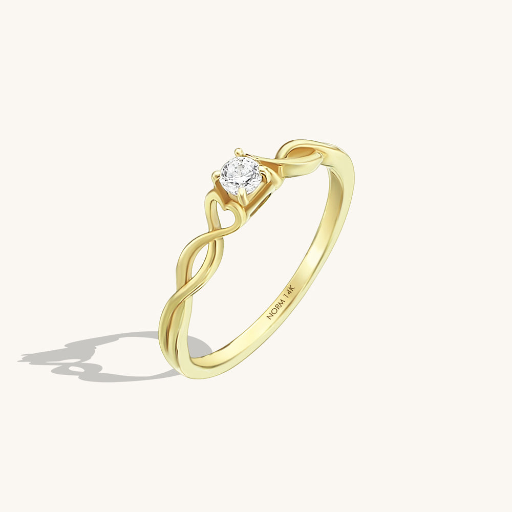 Solid Gold Heart Infinity Round Solitaire Engagement Ring