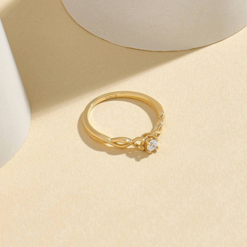 Women's Heart Infinity Round Solitaire Ring in 14k Solid Gold