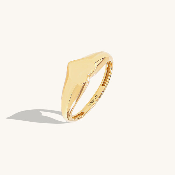 14K Real Gold Heart Signet Ring