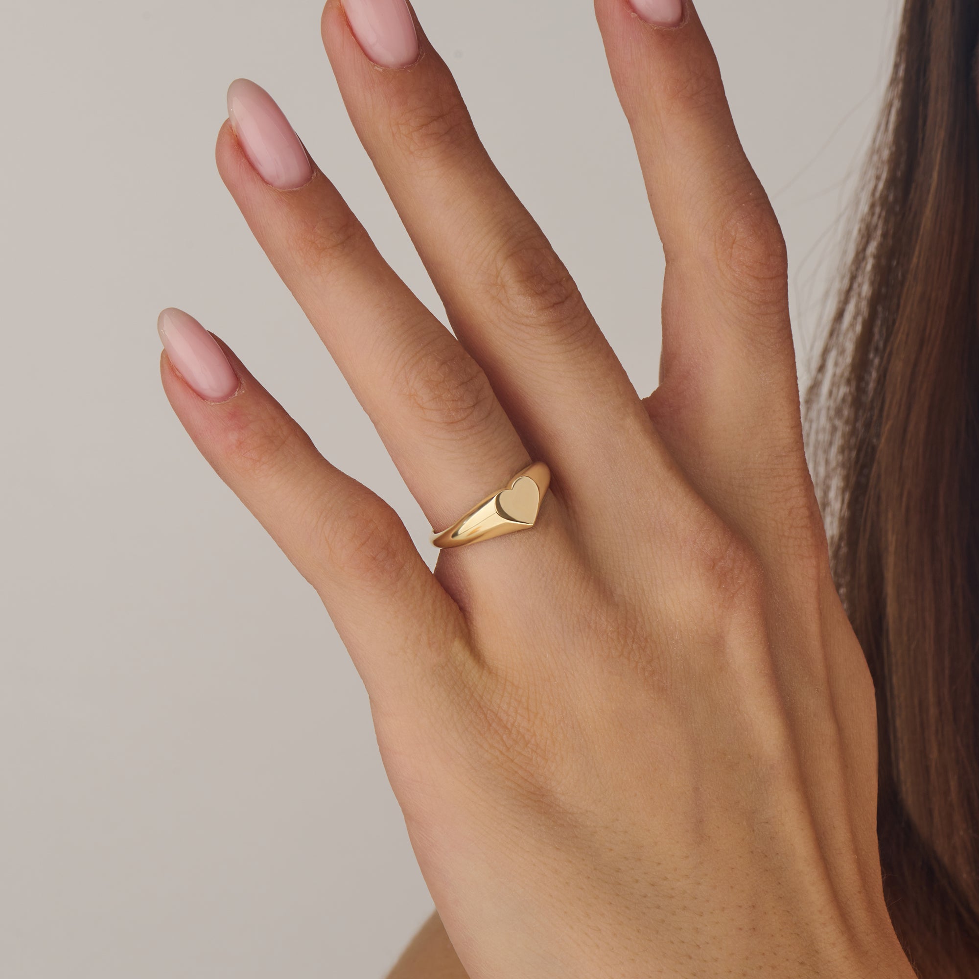 14K Solid Gold Heart Signet Ring