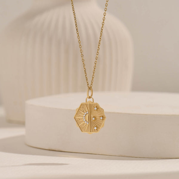 Hexagon Diamond Sky Necklace in Real Yellow Gold