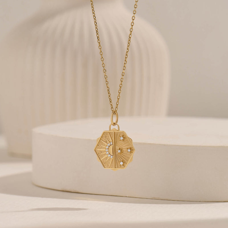 Hexagon Diamond Sky Necklace in Real Yellow Gold