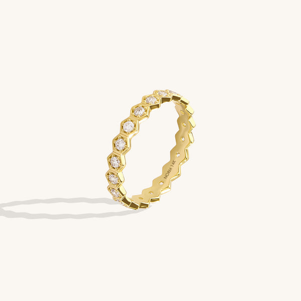 14K Real Gold Hexagon Eternity Stacking Band Ring