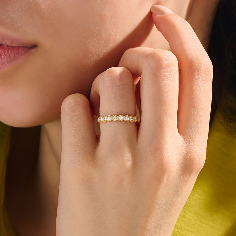 Real Gold Hexagon-Inspired Eternity Band