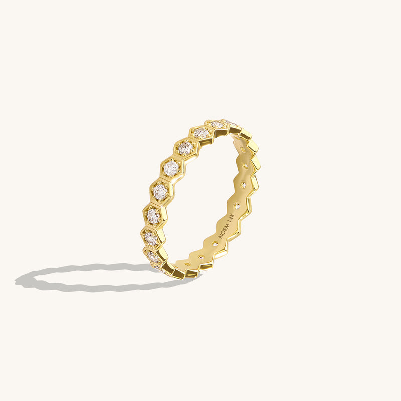 14K Real Gold Hexagon Eternity Stacking Band Ring