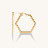Women's 14K Real Gold Geometric Hexagon Hoop Earrings