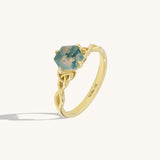 Hexagon Cut 1.22ct Moss Agate Celtic Solitaire Ring in 14k Solid Gold