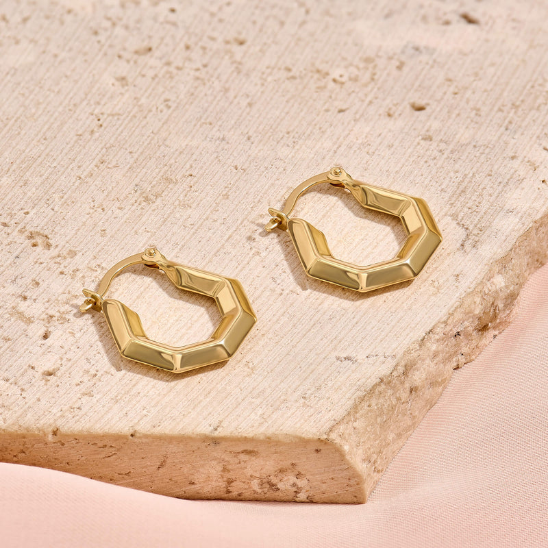 Hexagon Tube Hoop Earrings in Gold