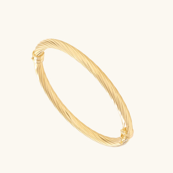 Hinged Twist Bangle Bracelet in 14K Solid Gold