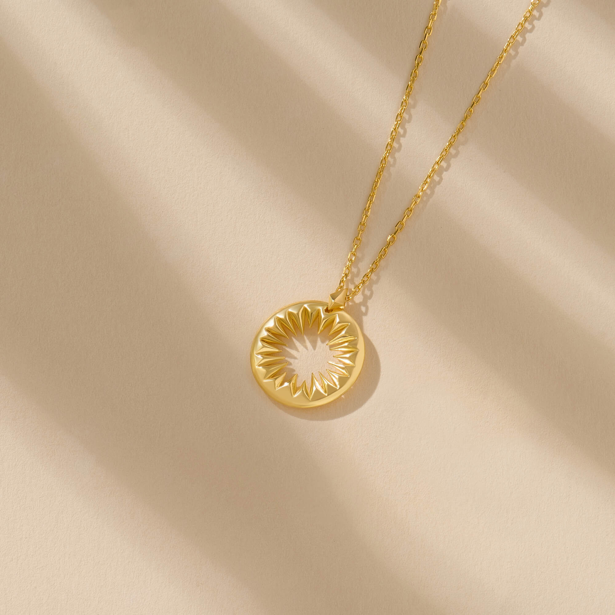 Hollow Sun Design Necklace in 24K Gold Plated Vermeil on Silver
