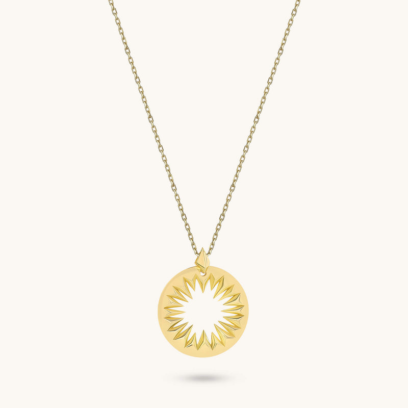 Hollow Sun Necklace in 24K Gold Plated Vermeil on 925 Sterling Silver