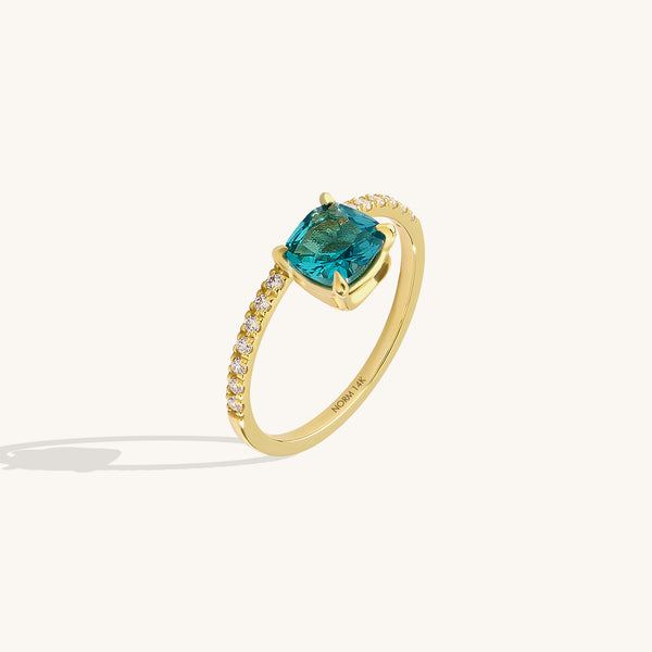 Hover Arctic Green Cushion Engagement Ring in Gold
