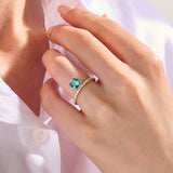 Cushion-Cut Arctic Green Hover Solitaire Ring in 14k Real Gold