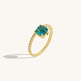 14K Real Gold Hover Arctic Green Cushion Engagement Ring