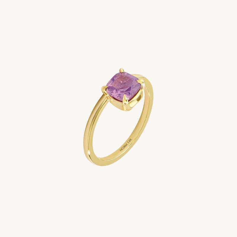 Solid 14k Gold Chalcedony Cushion-Cut Hover Solitaire Ring