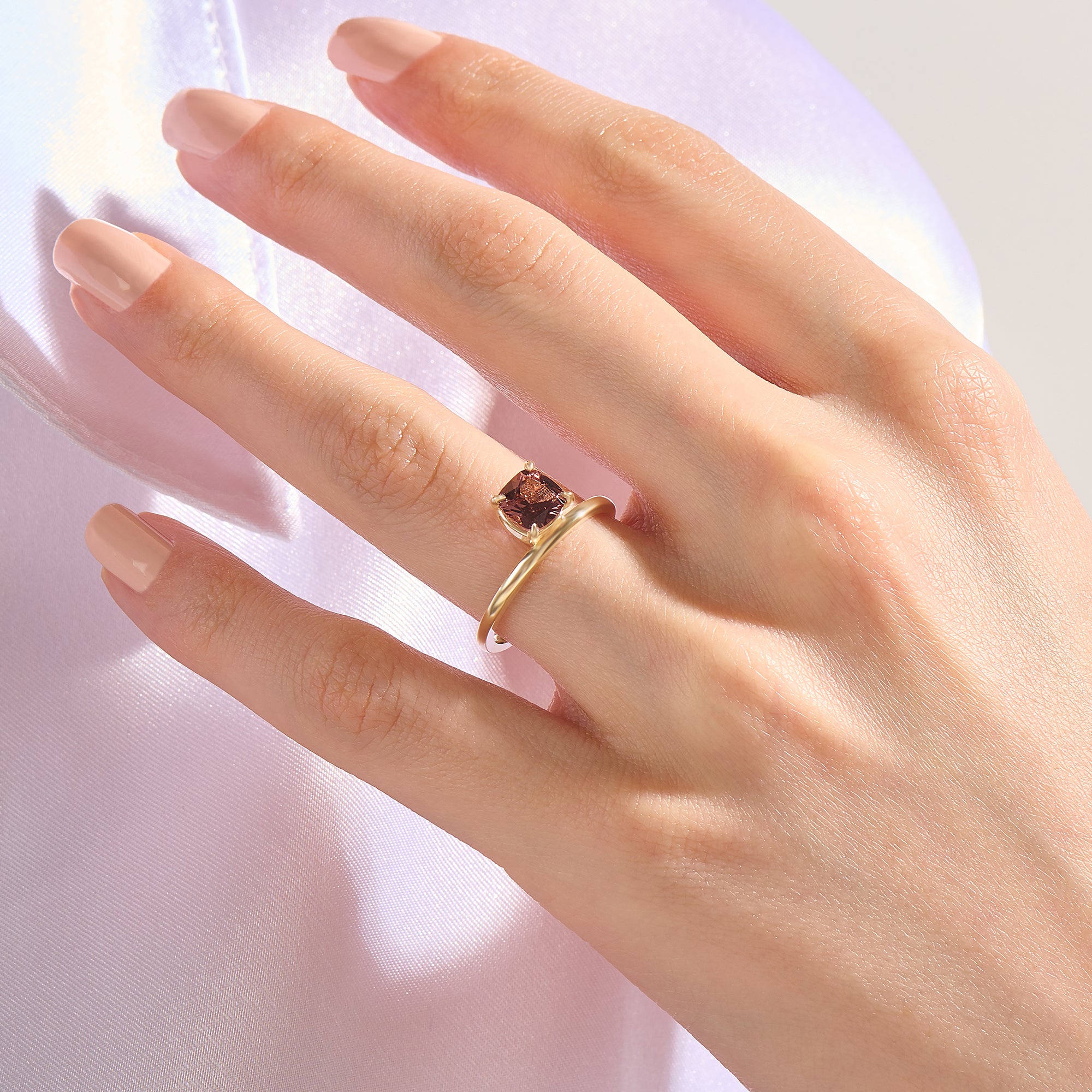 14K Solid Gold Hover Color Changing Cushion Solitaire Ring