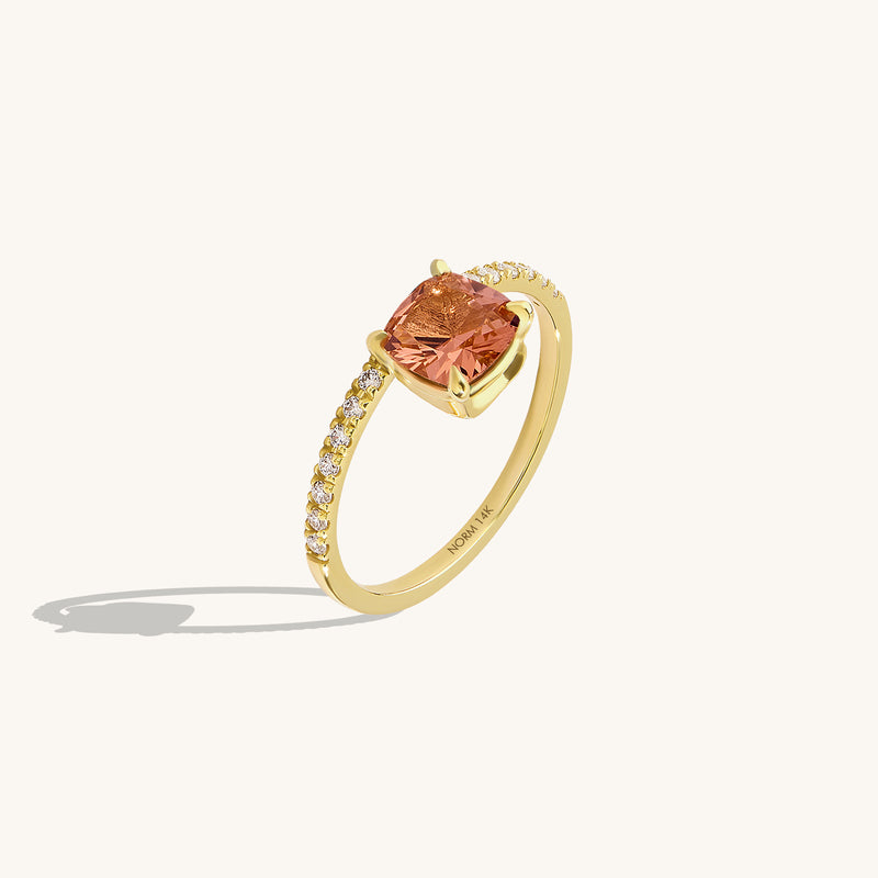 14K Real Gold Hover Padparadscha Cushion-Cut Engagement Ring