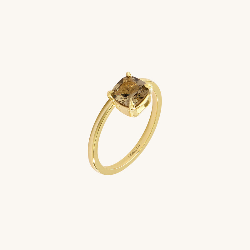Hover Smokey Gray Cushion Solitaire Ring in Real Gold