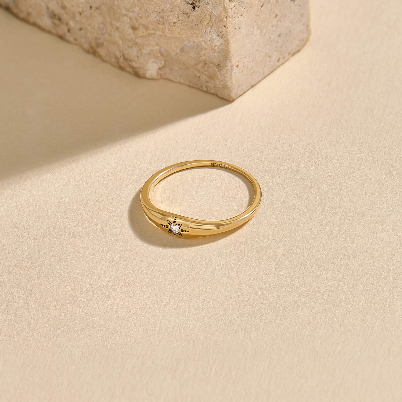 14k Real Gold Diamond Star Signet Ring for Women – NORM JEWELS
