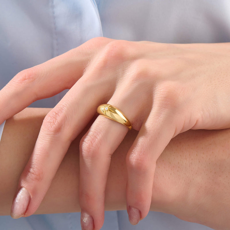 Women's Iconic Star Dome Ring in Gold Vermeil on 925 Solid Silver