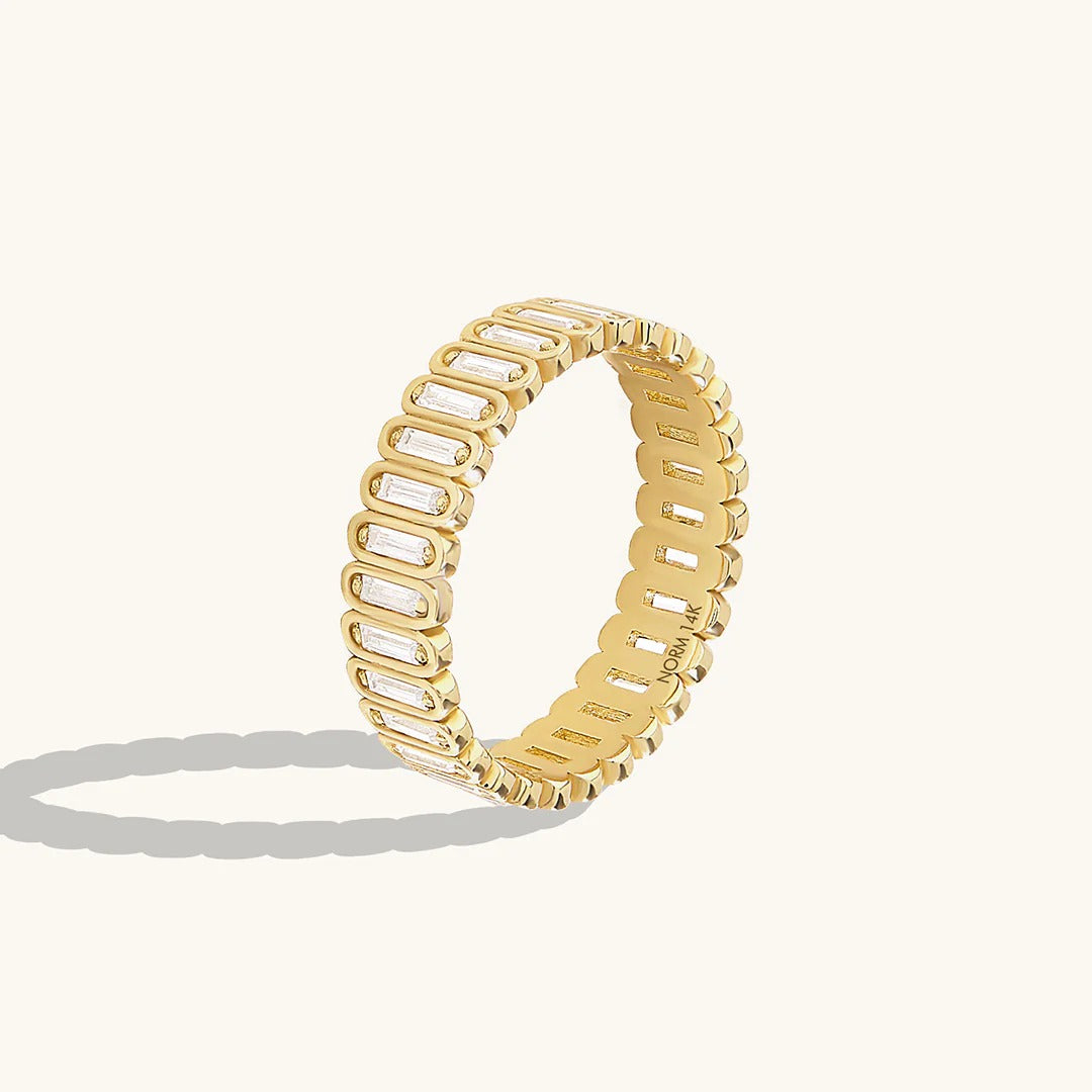 Inlay Baguette Moissanite Eternity Band Ring in Yellow Solid Gold