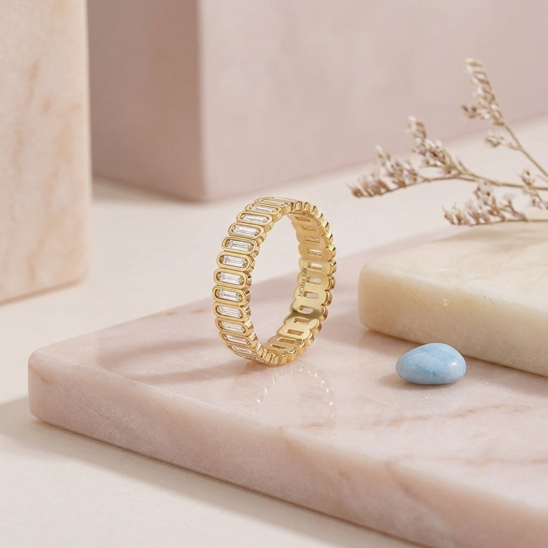 Baguette Moissanite Eternity Band Ring in Gold