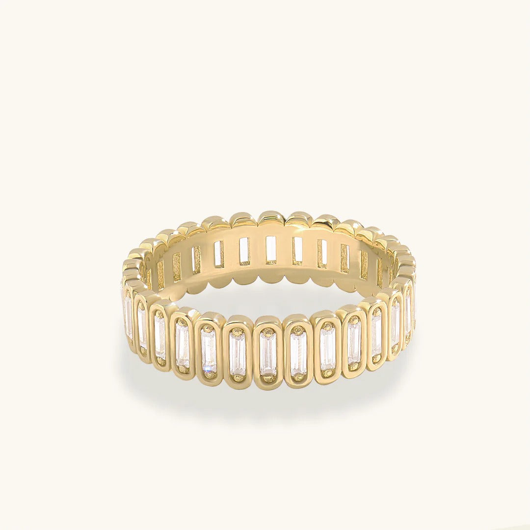 Solid Yellow Gold Baguette Moissanite Eternity Ring