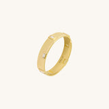 14K Real Yellow Gold 3.50mm Flat Band Ring with Baguette Details