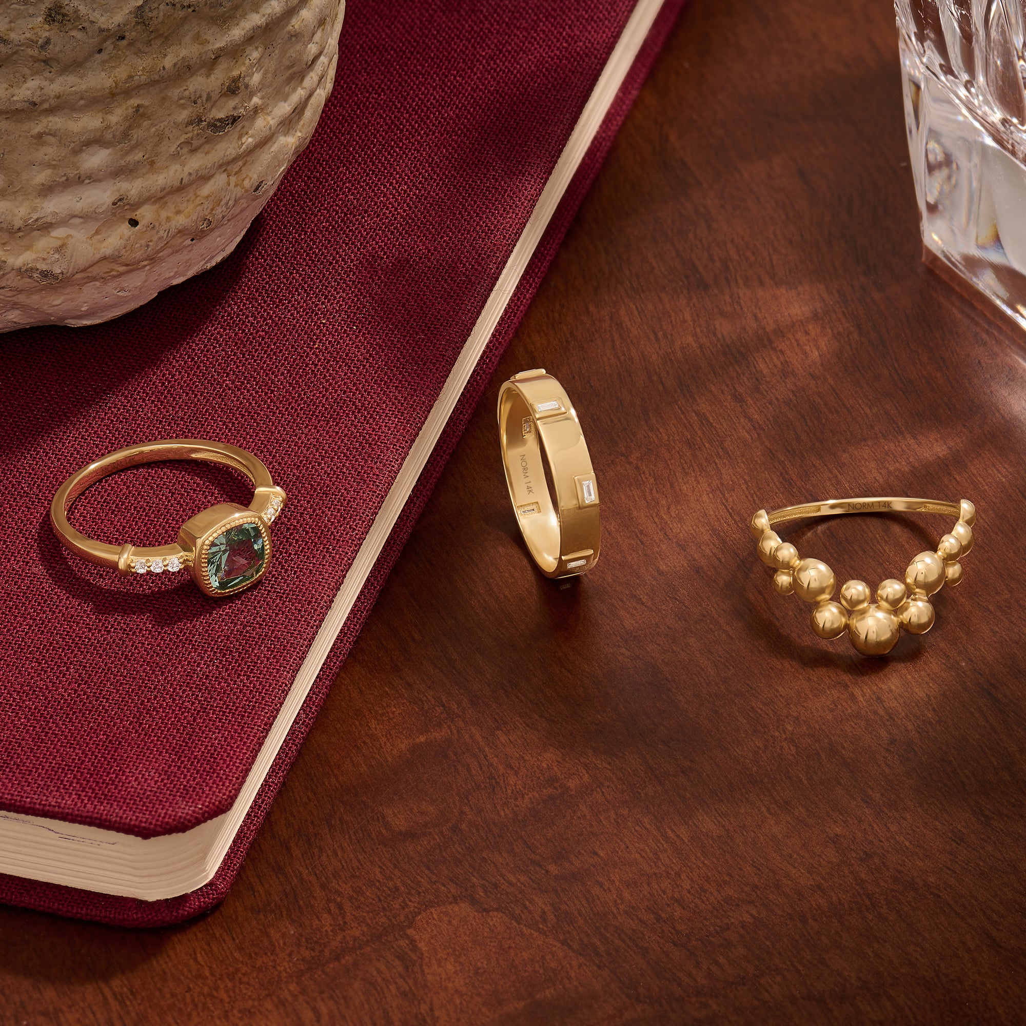 14K Solid Gold 3.50mm Flat Band Ring with Baguette Details