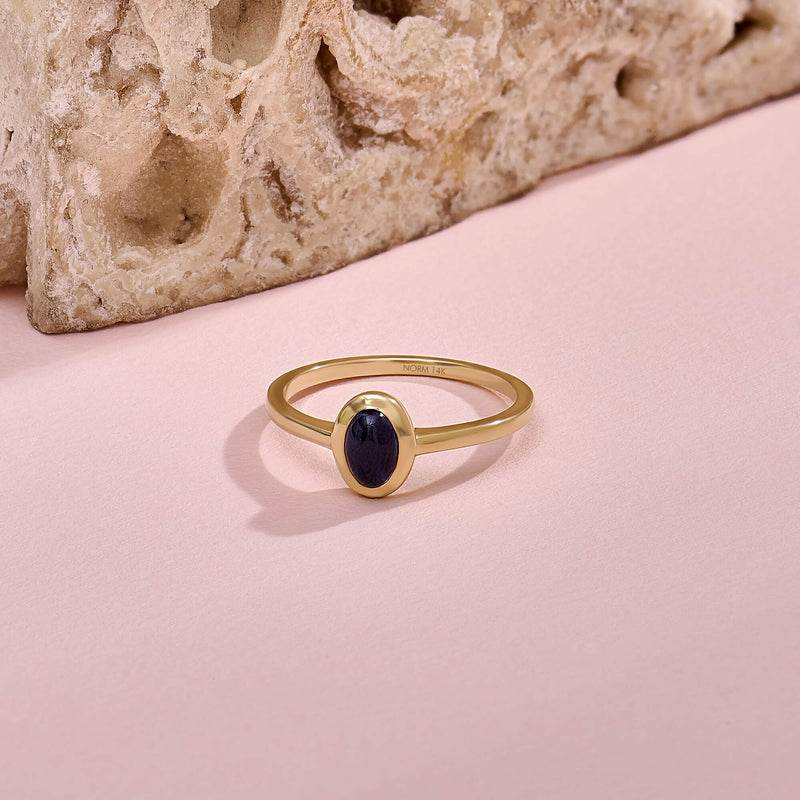 14K Real Gold Blue Iolite Bezel Solitaire Ring