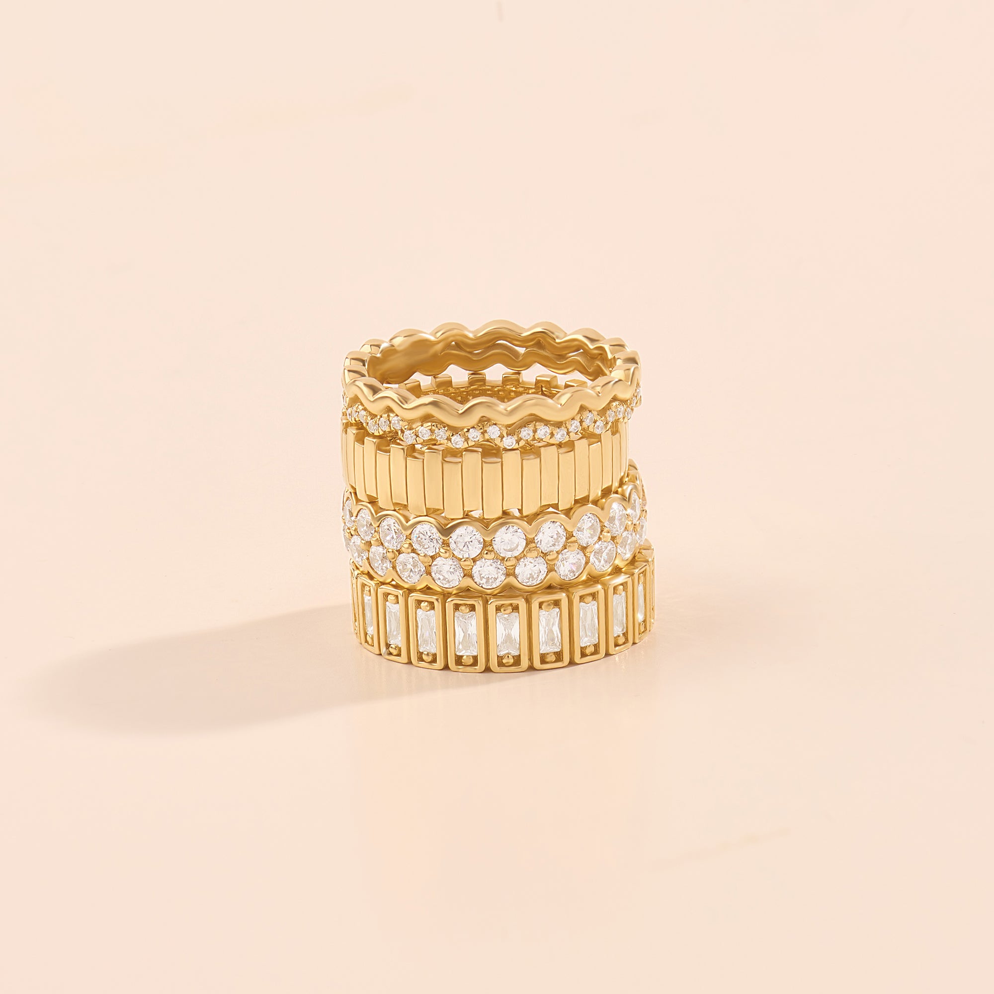 14K Real Gold Irregular Bars Band Ring