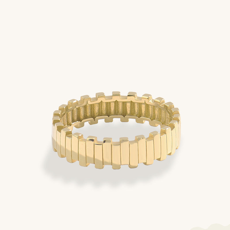 14K Solid Gold Irregular Bars Band Ring