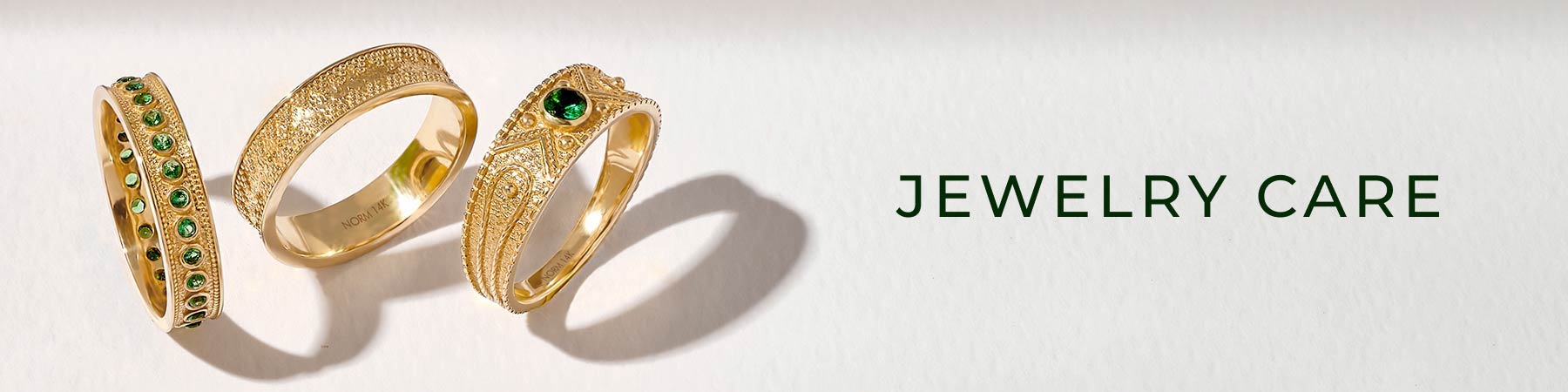 Norm Solid Gold Rings Jewelry Care Page Desktop Header