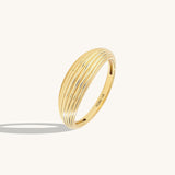 14K Real Yellow Gold Linear Dome Statement Ring