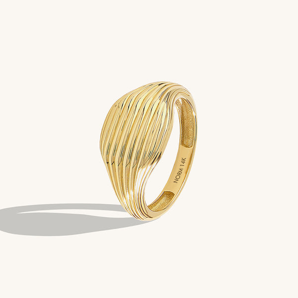 14K Real Gold Parallel Linear Square Signet Ring