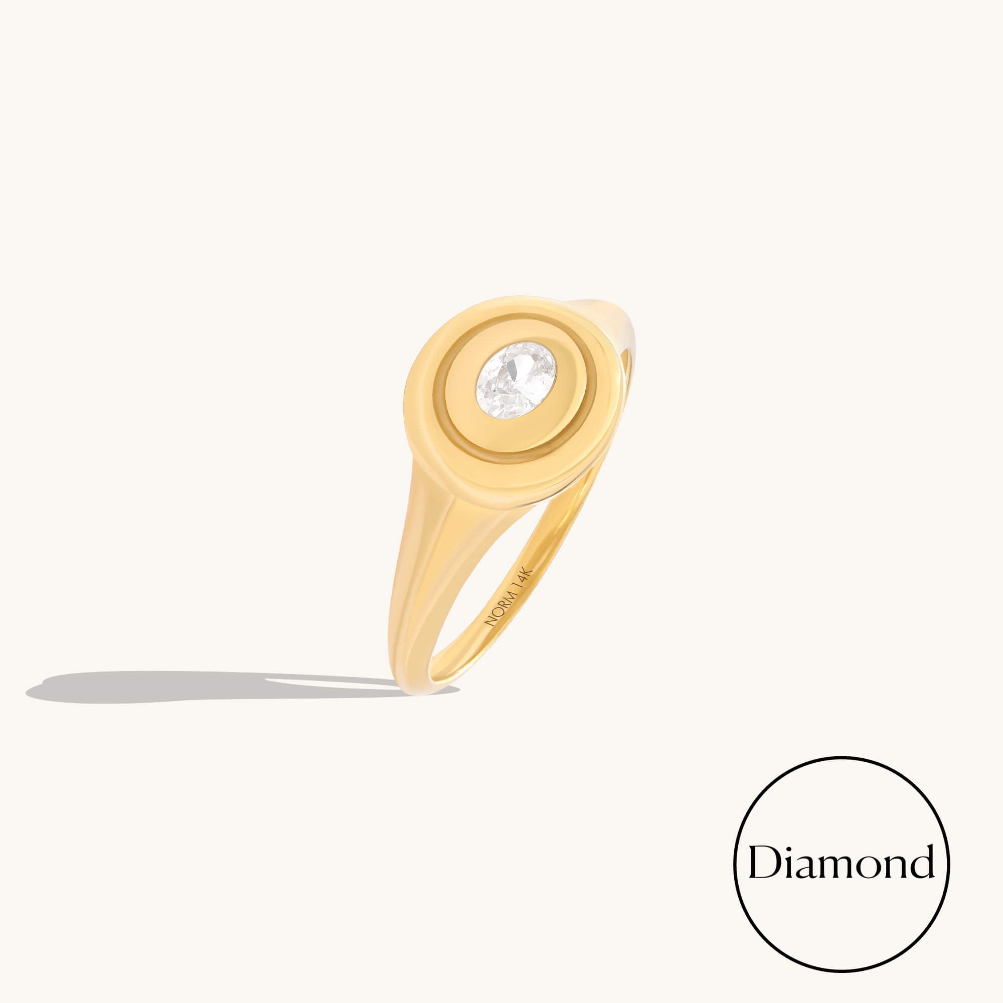 Lab-Grown Diamond Bezel Circle Signet Ring in Solid Gold