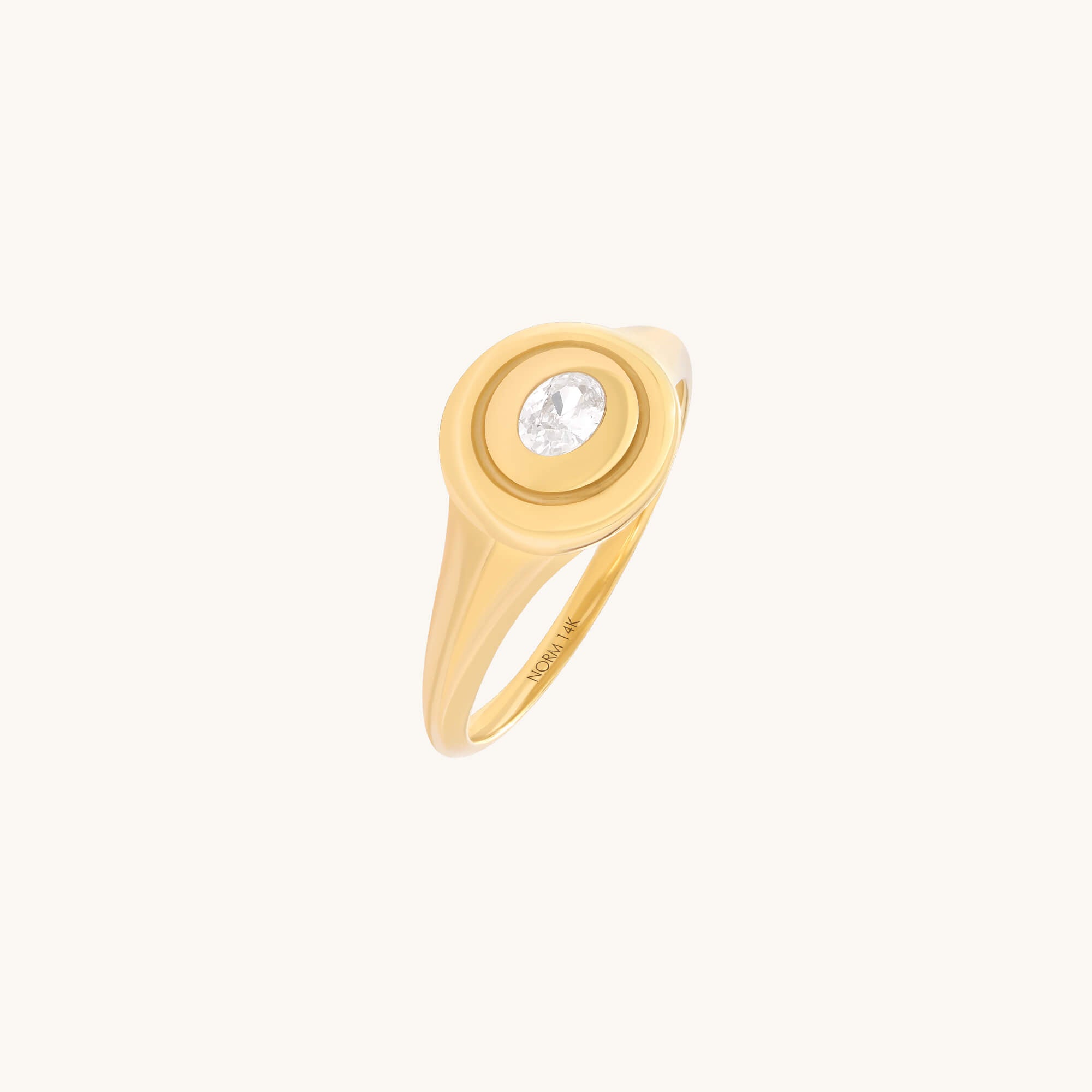 Real Yellow Gold Lab-Grown Diamond Bezel Circle Signet Ring